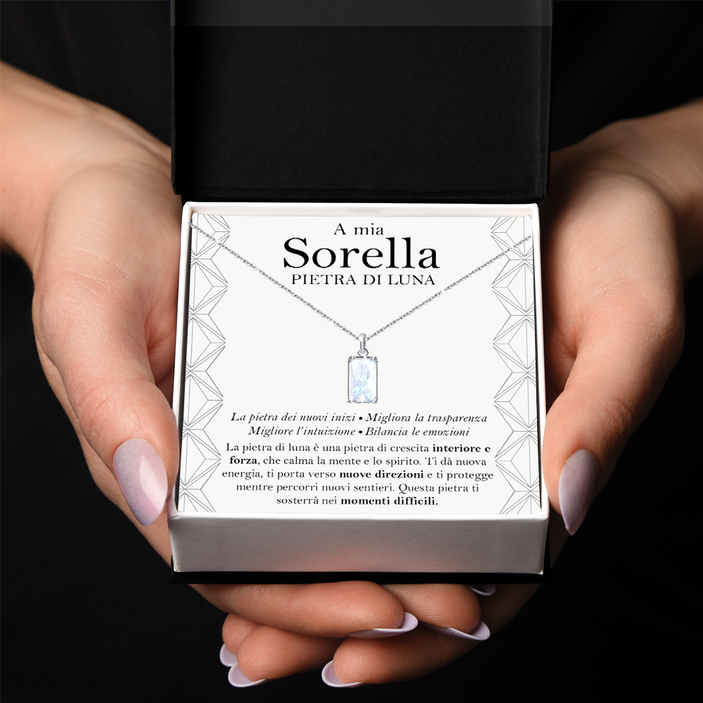 Collana Pietra di Luna Rettangolare in Argento Sterling 925 - A mia Sorella