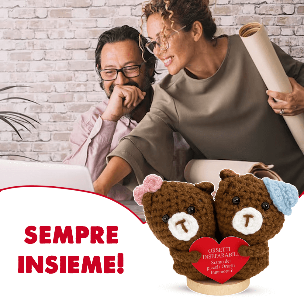 Peluche Crochet con Base in Legno - Orsetti Inseparabili