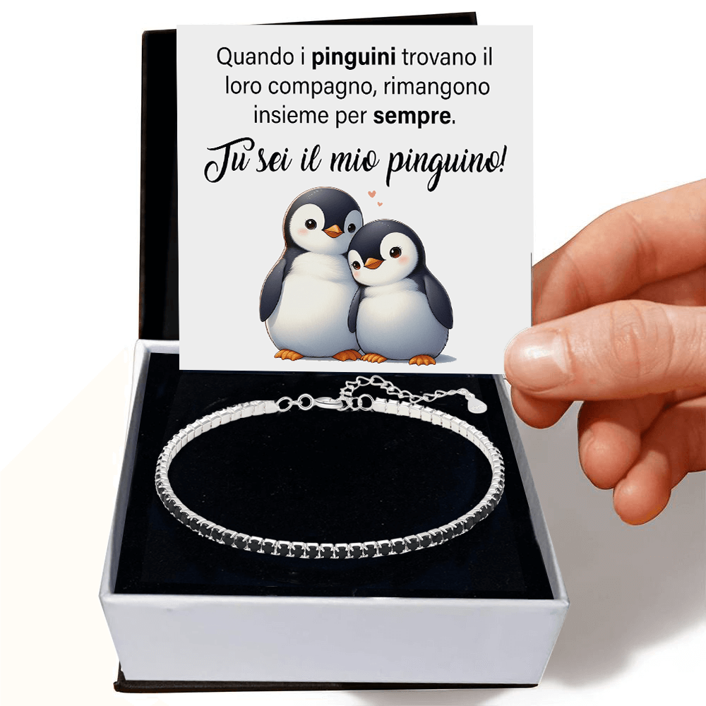 Bracciale Tennis Nero in Argento Sterling 925 - Pinguino
