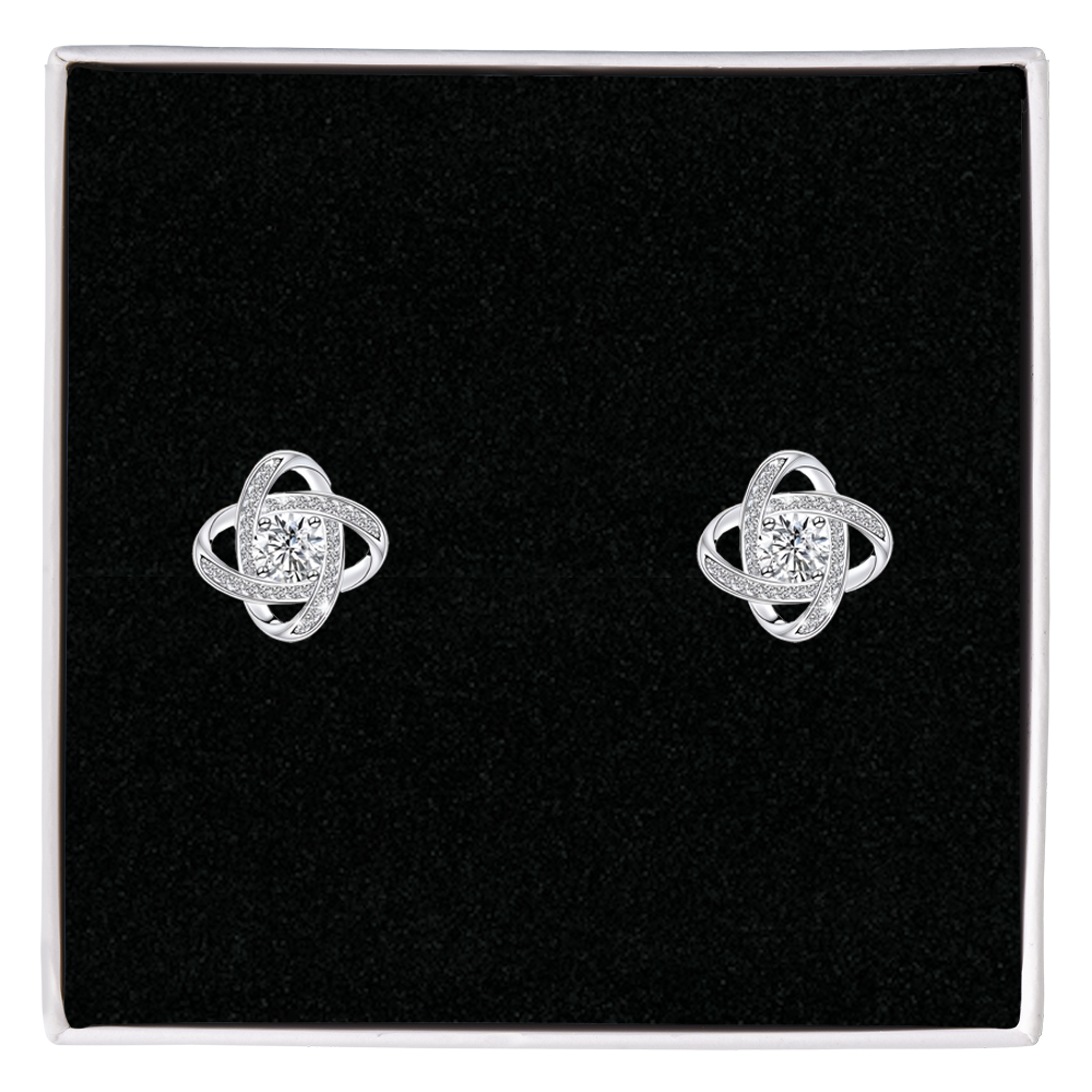 Orecchini Nodo con Pietra Donna in Acciaio chirurgico con Finitura in Oro Bianco 18k