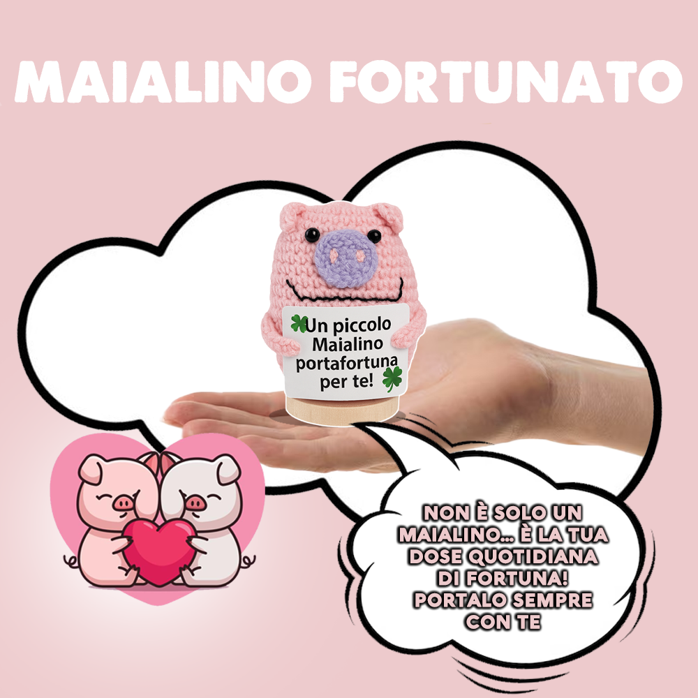 Peluche Crochet Con base in legno - Maialino Portafortuna
