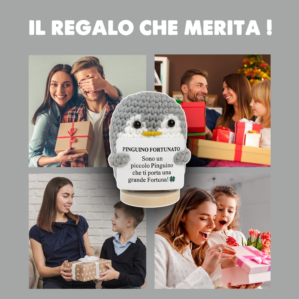 Peluche Crochet Con base in legno - Pinguino Fortunato