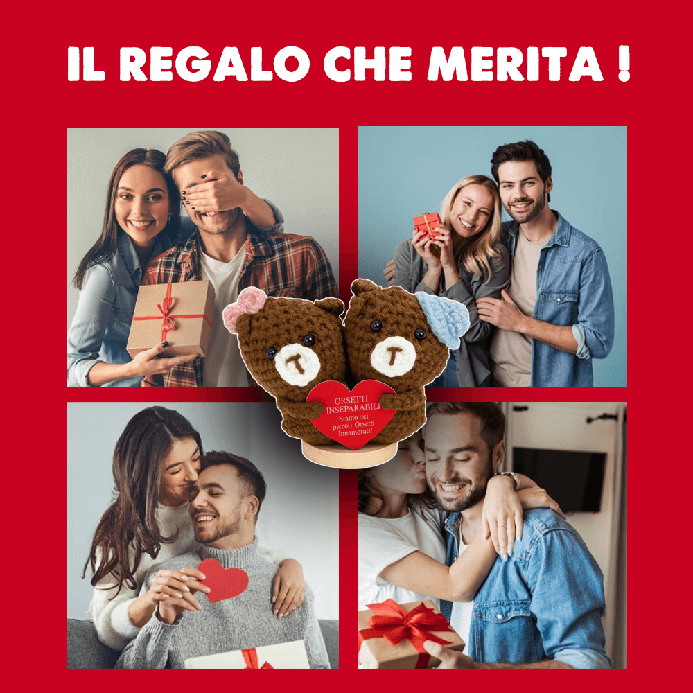 Peluche Crochet con Base in Legno - Orsetti Inseparabili