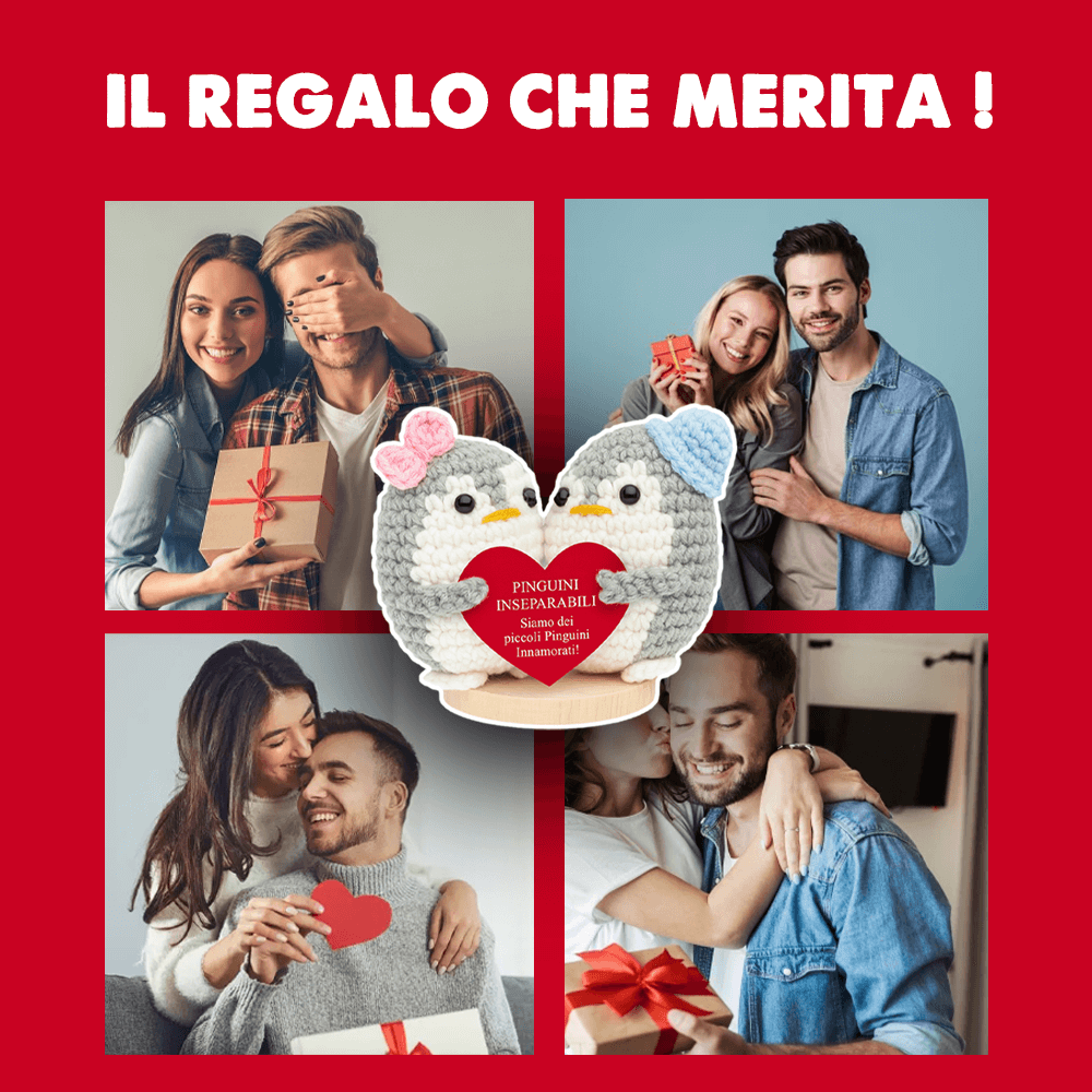 Peluche Crochet con Base in Legno  - Pinguini Inseparabili