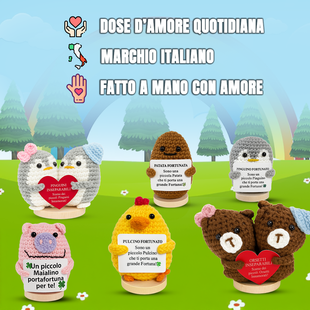 Peluche Crochet Con base in legno - Maialino Portafortuna