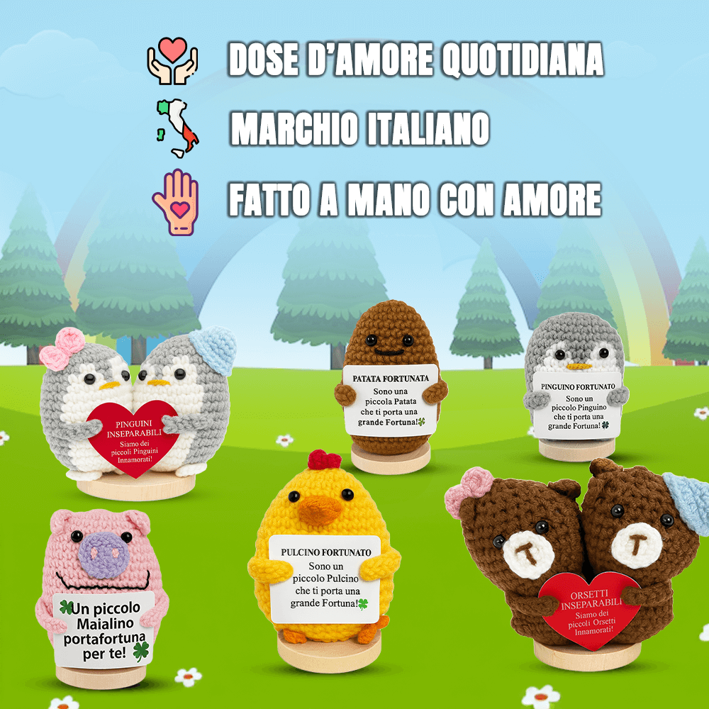 Peluche Crochet con Base in Legno  - Pinguini Inseparabili